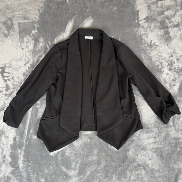 Maurices Womens Jacket Blazar Size L Black Open Front 3/4 Sleeves Pockets - Picture 1 of 8